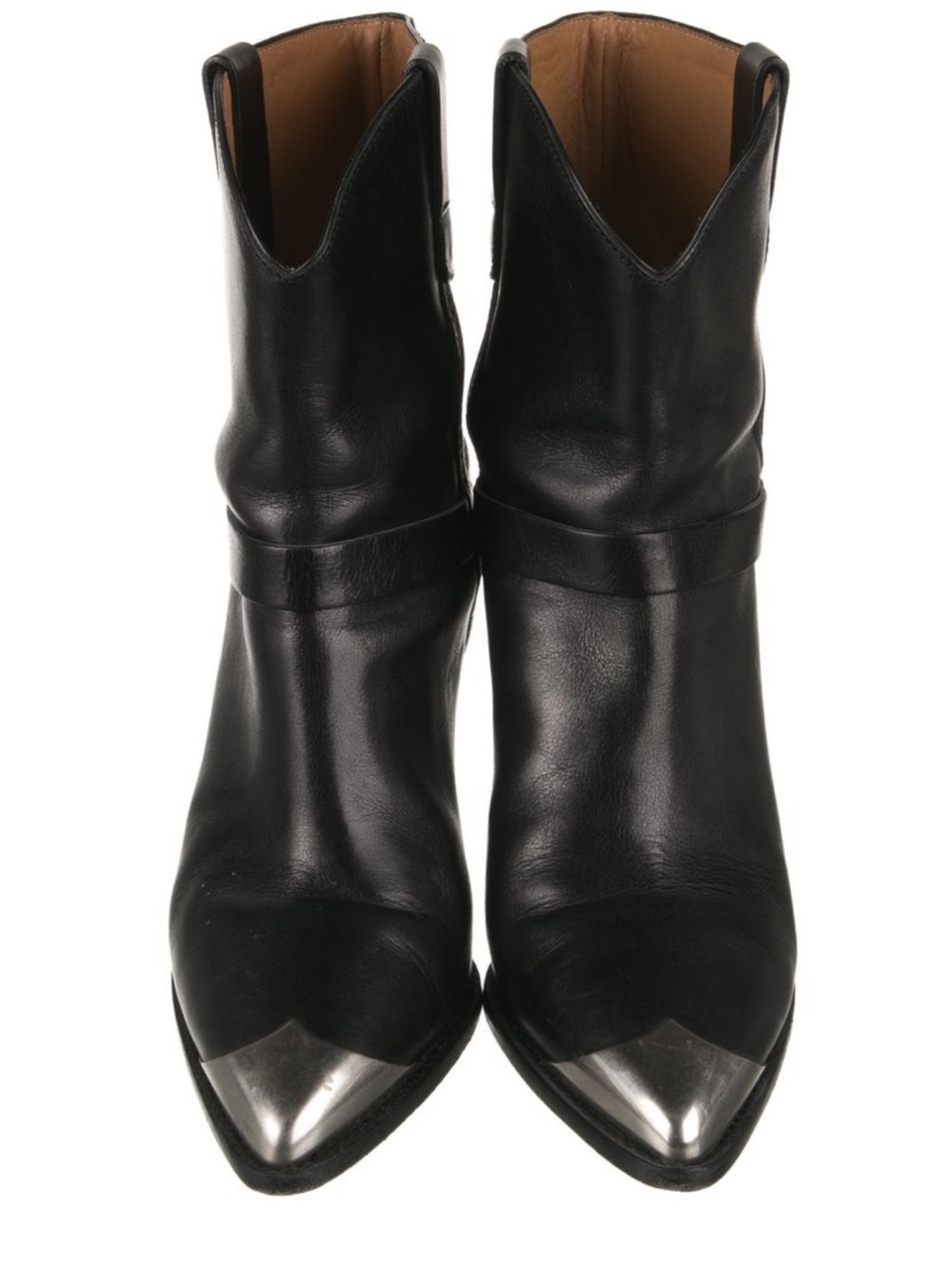 Isabel Marant Black Leather Western Ankle Boots FR 39 / US 8 Silver Cap Toe - Picture 3 of 5